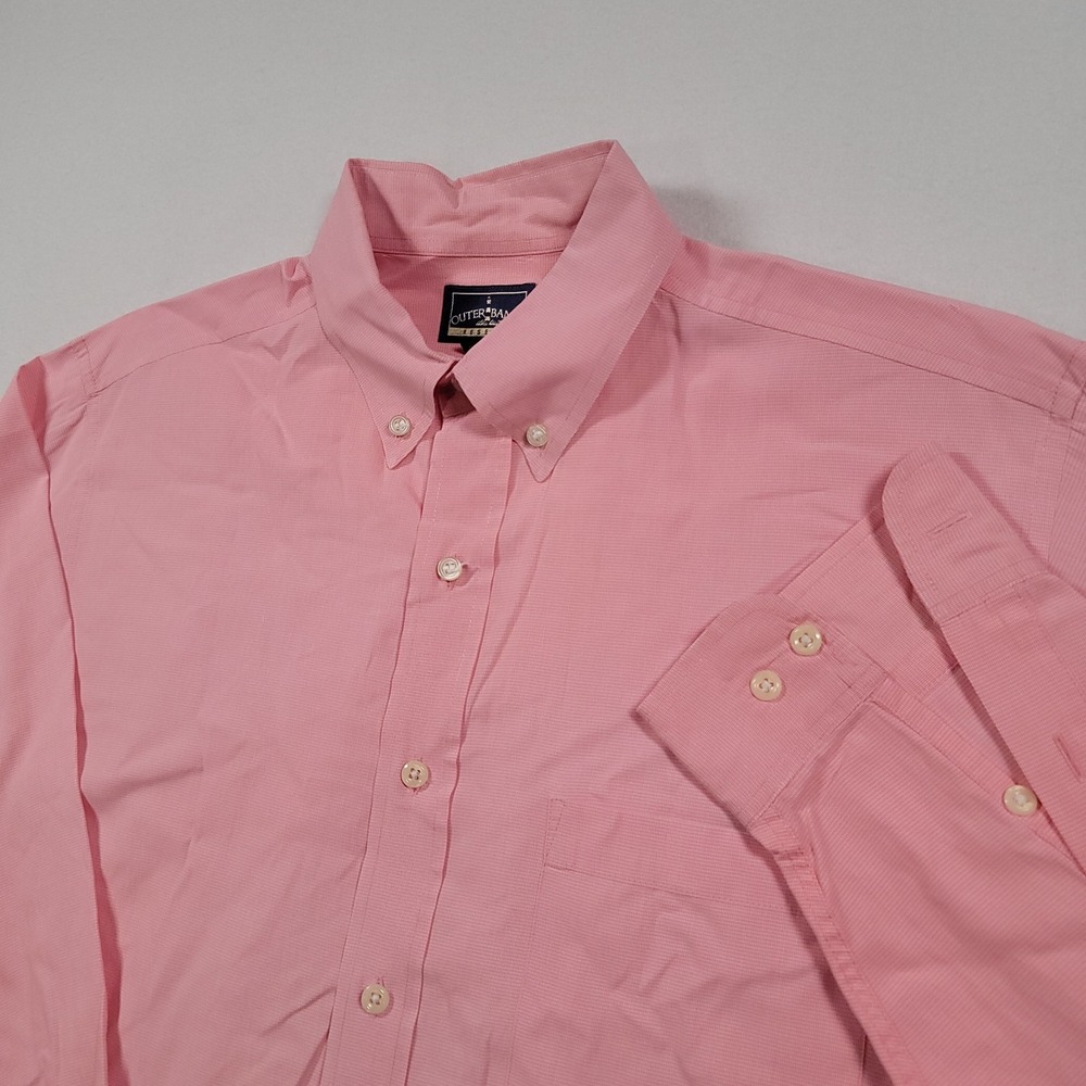 Outer Banks Men Shirt Large Pink Button Down Long Sleeve Vintage Cotton